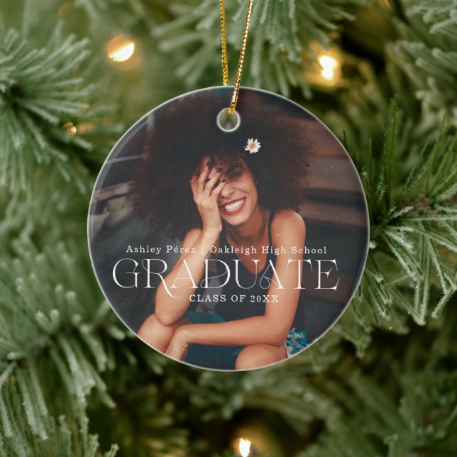 Graduate | Sentimental Photo Keepsake Christmas  Ceramic Ornament (Tree)