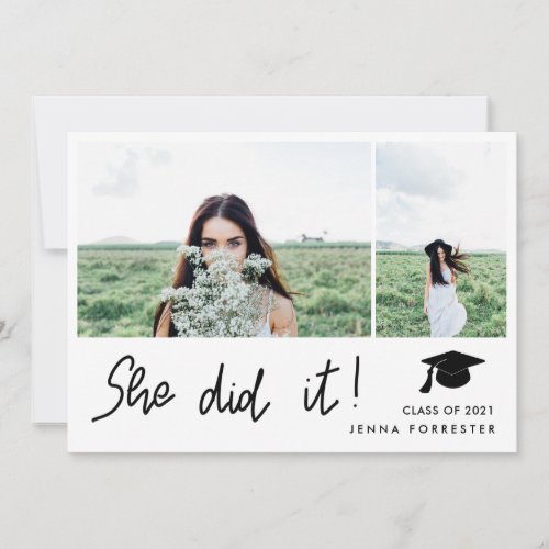 Graduate She Did It Two Photos Modern  Invitation