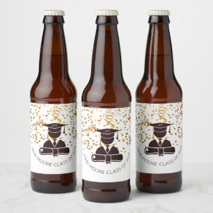 Graduate Silhouette And Diploma And Confetti Beer Bottle Label