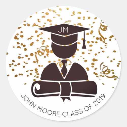 Graduate Silhouette Diploma Party Confetti Classic Round Sticker