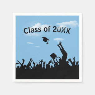 Graduate Silhouettes On Blue Sky Napkins