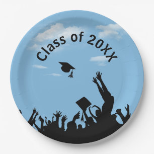 Graduate Silhouettes On Blue Sky Paper Plates