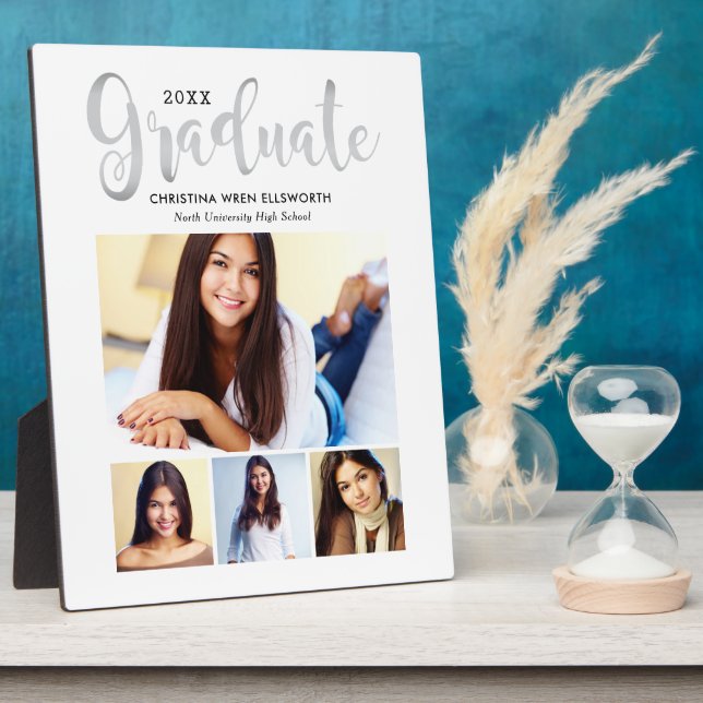 Graduate Silver 4 Photo Personalized Plaque (Side)