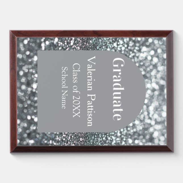 Graduate silver gray glitter arch shape name year award plaque (Horizontal)