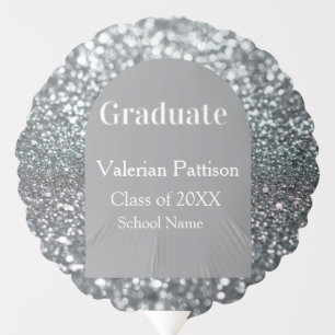 Graduate silver gray glitter arch shape name year balloon