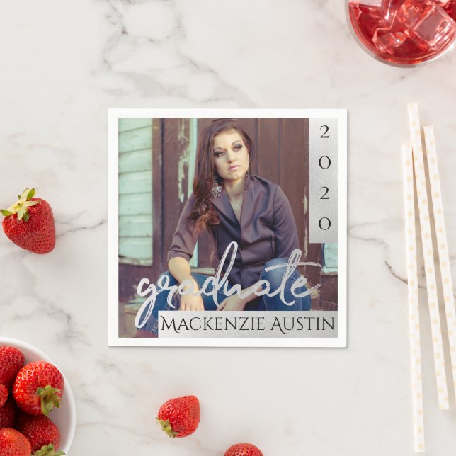 Graduate Silver Script | Brush Grad Photo Keepsake Napkins (Insitu)