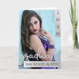 Graduate Silver Script   Brush Grad Photo Keepsake Thank You Card