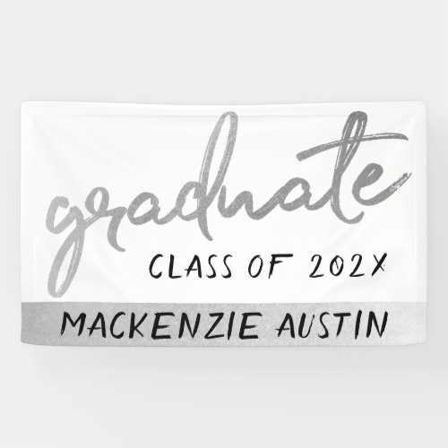 Graduate Silver Script  Trendy Faux Metallic Banner