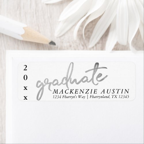 Graduate Silver Script  Trendy Faux Metallic Label