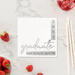 Graduate Silver Script   Trendy Faux Metallic Napkins