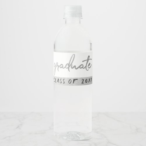 Graduate Silver Script  Trendy Faux Metallic Water Bottle Label