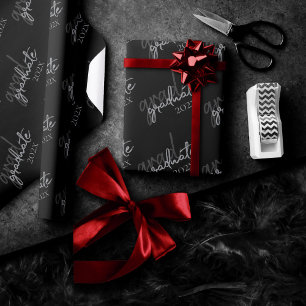 Graduate Silver Script   Trendy Faux Metallic Wrapping Paper