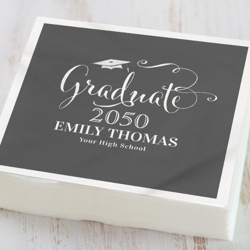 Graduate Simple Black Calligraphy Typography Napkins