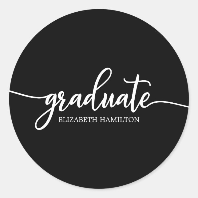Graduate Simple Chic Calligraphy Graduation Classic Round Sticker (Front)