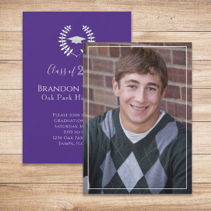 Graduate Simple Elegant Purple Laurel Leaves  Invitation