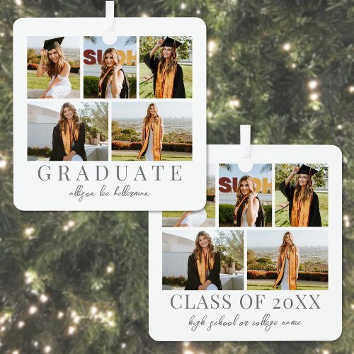 Graduate Simple Elegant Script Graduation Photo Metal Ornament