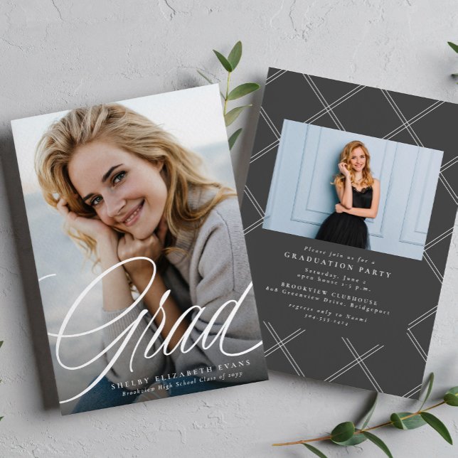 Graduate simple elegant two photo graduation invitation (Creator Uploaded)