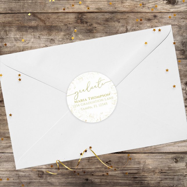 Graduate Simple Gold Calligraphy Return Address Classic Round Sticker (Creator Uploaded)