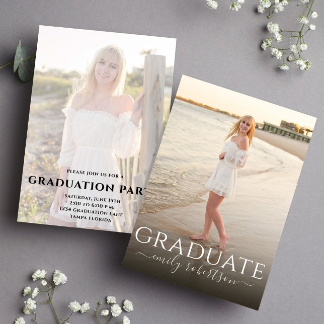 Graduate Simple Modern 2 Photo Template Minimalist (Elegant and simple graduate typography 2 photo template announcement. )