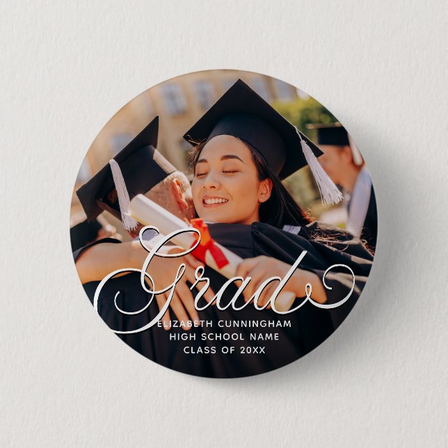 Graduate Simple Modern Class of 20XX Photo Button (Front)