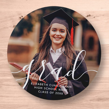Graduate Simple Modern Script Classic Photo Button by SelectPartySupplies at Zazzle
