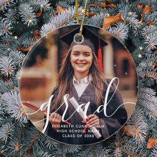 Graduate Simple Modern Script Classic Photo Ceramic Ornament