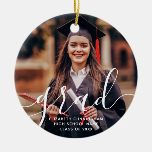 Graduate Simple Modern Script Classic Photo Ceramic Ornament