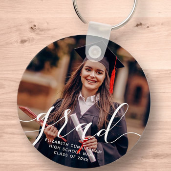 Graduate Simple Modern Script Classic Photo Keychain by SelectPartySupplies at Zazzle