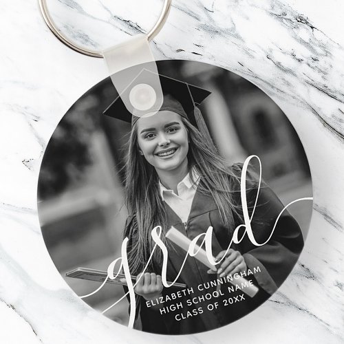 Graduate Simple Modern Script Classic Photo Keychain