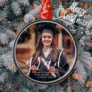 Graduate Simple Modern Script Classic Photo Metal Ornament