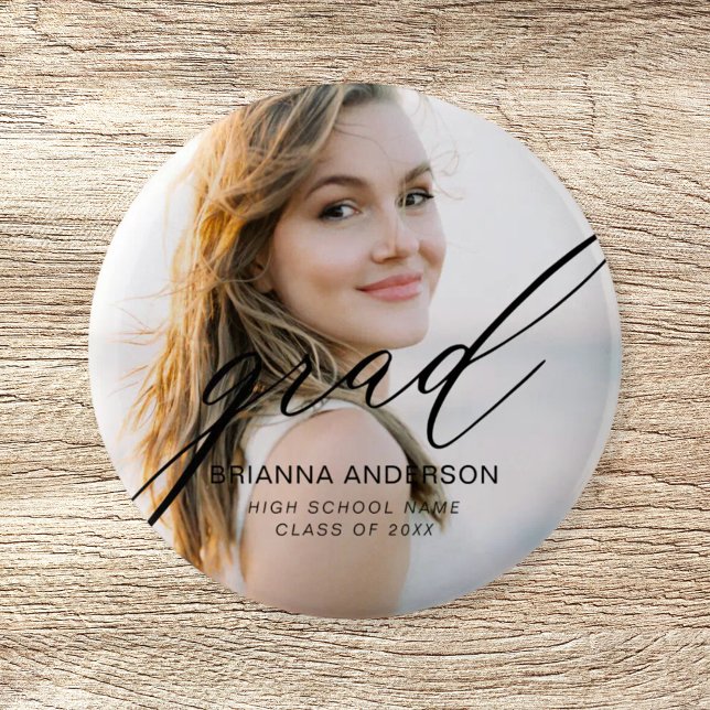 Graduate Simple Modern Script Minimalist Photo Button (Creator Uploaded)