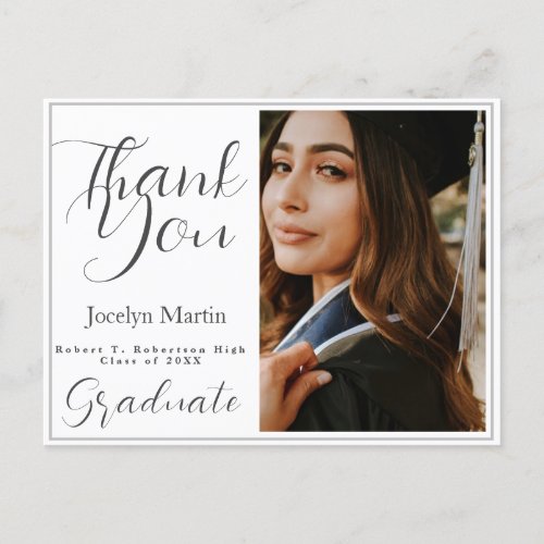 Graduate Simple Script Photo Thank you  Postcard