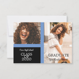 Graduate Simple Two Photos Graduation in Blue