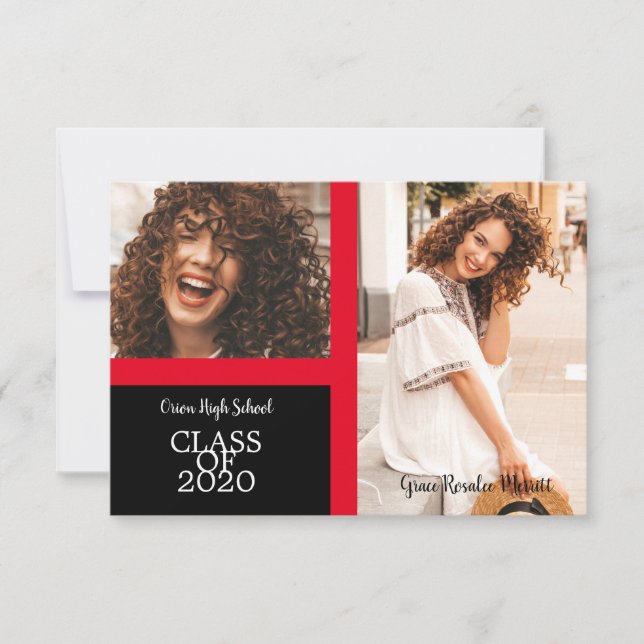 Graduate Simple Two Photos Graduation Invitation (Front)