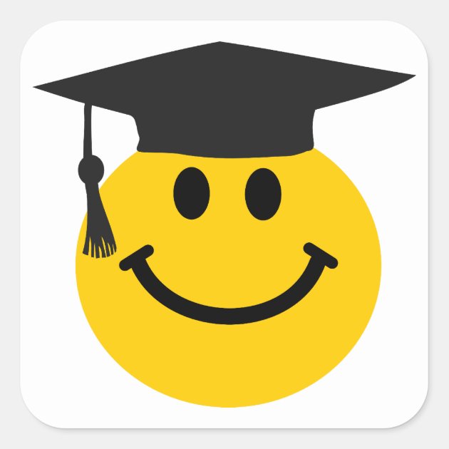 Graduate Smiley Face With Graduation Hat Square Sticker