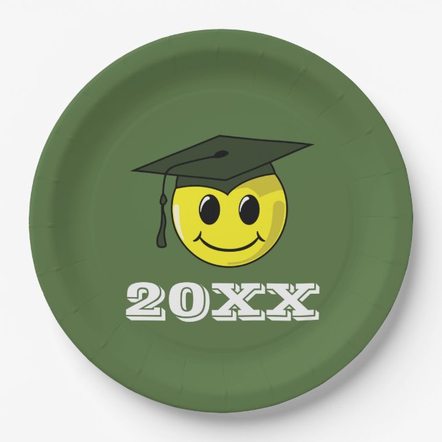 Graduate Smiling Face Graduation Cap Paper Plates (Front)
