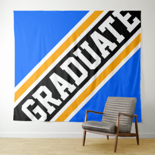 GRADUATE Sporty Bright Blue Black Orange Stripes Tapestry