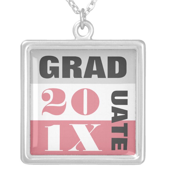 Graduate Squared Pink Pendant Necklace (Front)