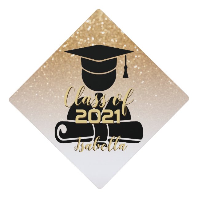 Graduate Student - Class of 20XX - Gold Glitter Graduation Cap Topper (Front)