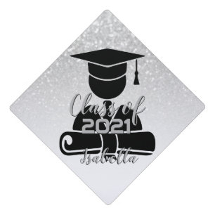 Graduate Student - Class of 20XX - Silver Glitter Graduation Cap Topper