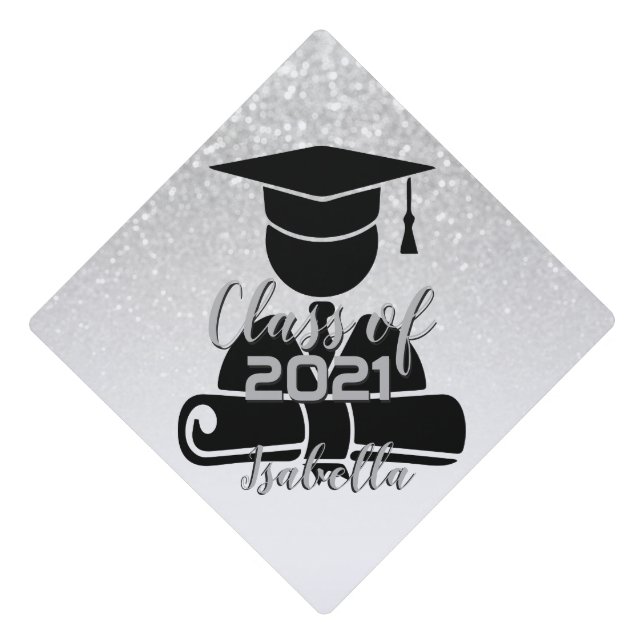 Graduate Student - Class of 20XX - Silver Glitter Graduation Cap Topper (Front)