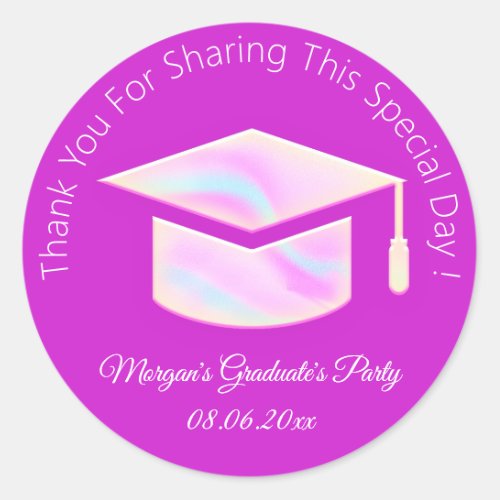 Graduate Student Cup Favor Thank Pink Holograph Classic Round Sticker