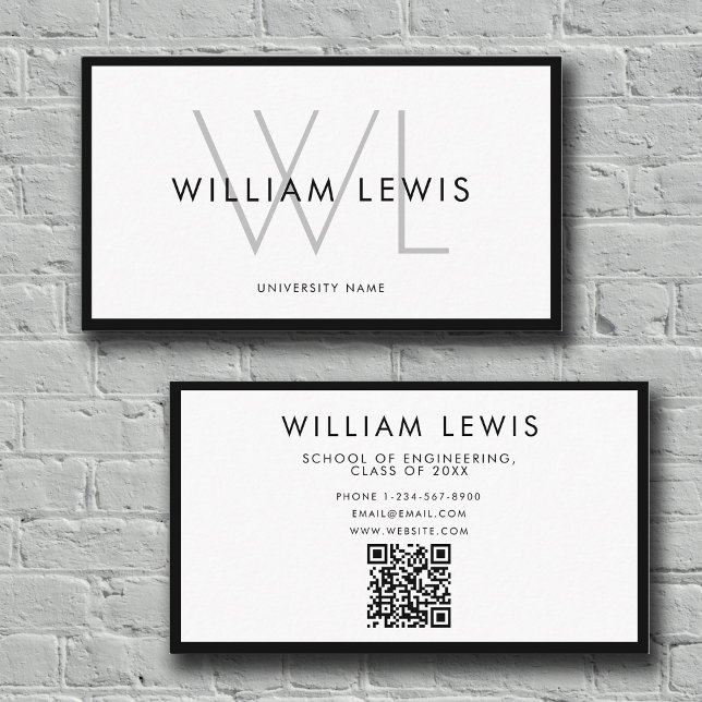 Graduate Student Modern Minimalist QR Code  Business Card (Creator Uploaded)