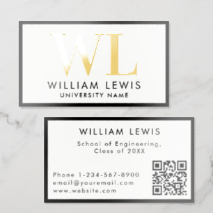 Graduate Student Modern Minimalist QR Code Foil Spot Gloss Business Cards