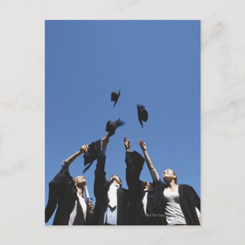 Graduate students throwing mortar boards announcement postcard