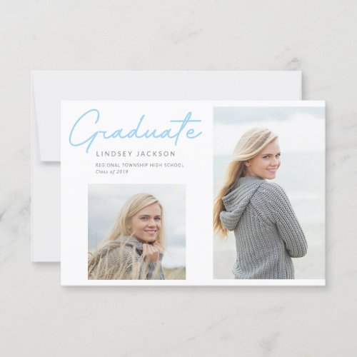 Graduate Stylish Blue Smooth Script 2_Photo Announcement