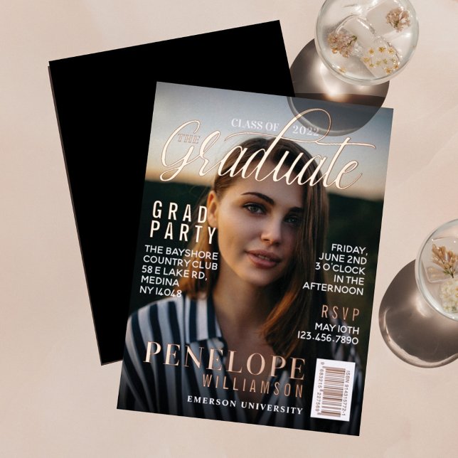 Graduate Stylish Magazine Cover Photo Grad Party Foil Invitation (Creator Uploaded)