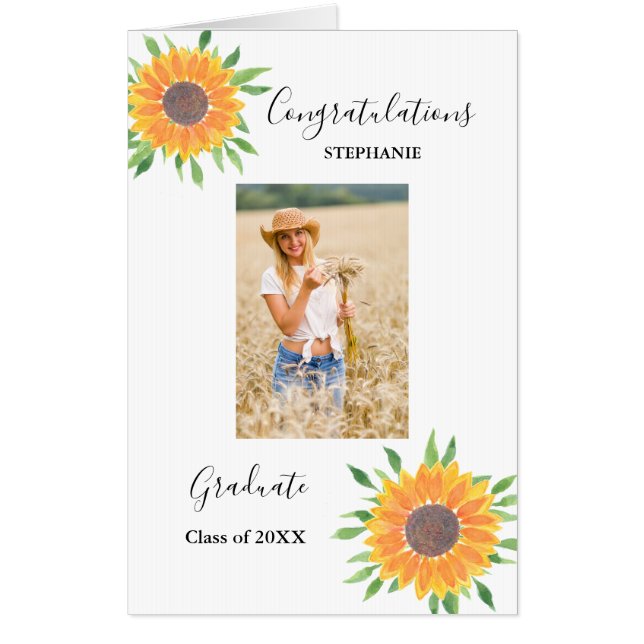 Graduate Sunflower Oversized Photo  Graduation Card (Front)