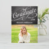 Graduate Swirly Script Chalkboard Photo Graduation Invitation (Standing Front)
