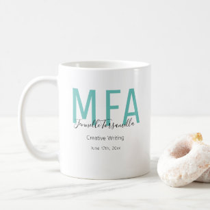 Graduate Teal Black Date Name Degree MFA Coffee Mug